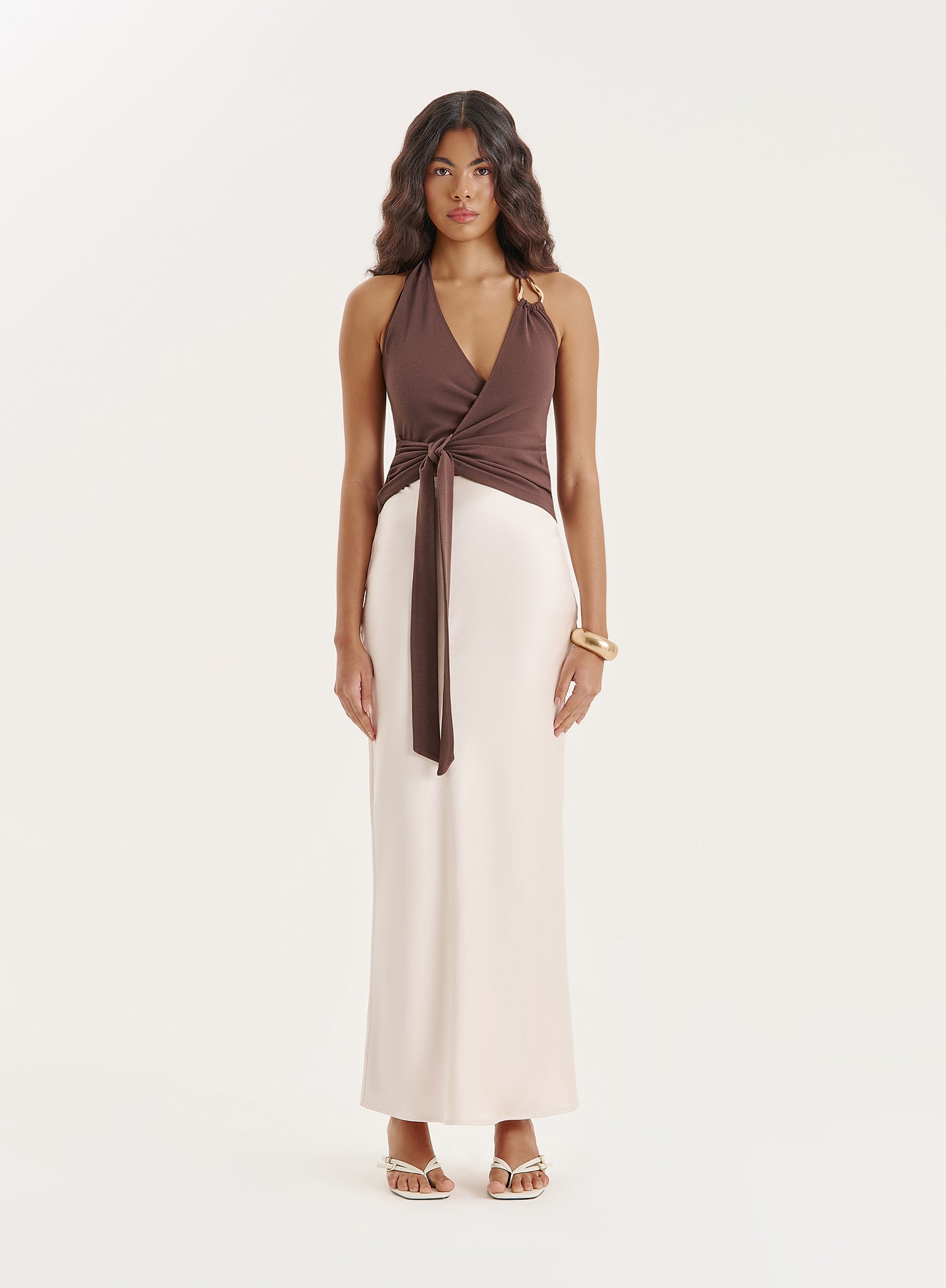 Chocolate Halter Neck Tie Wrap Top